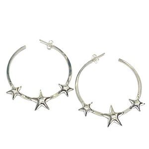 Elysium Sterling Silver Star Hoop Earrings 925 Hallmarked